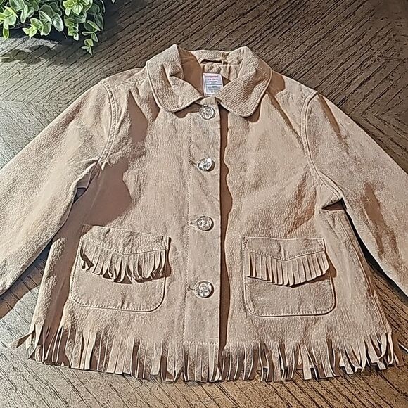 Tan cowgirl suede leather fringe jacket size 3-4 Gymboree - Picture 10 of 10